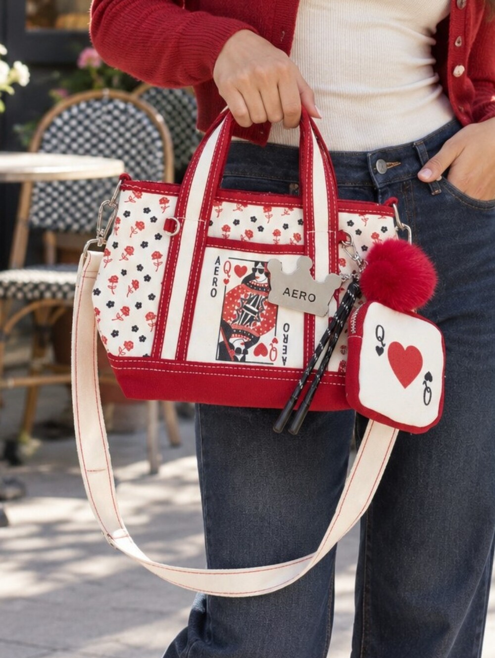 NWOT Aeropostale Queen of Hearts Mini Tote Crossbody Bag Canvas Gambling Fun